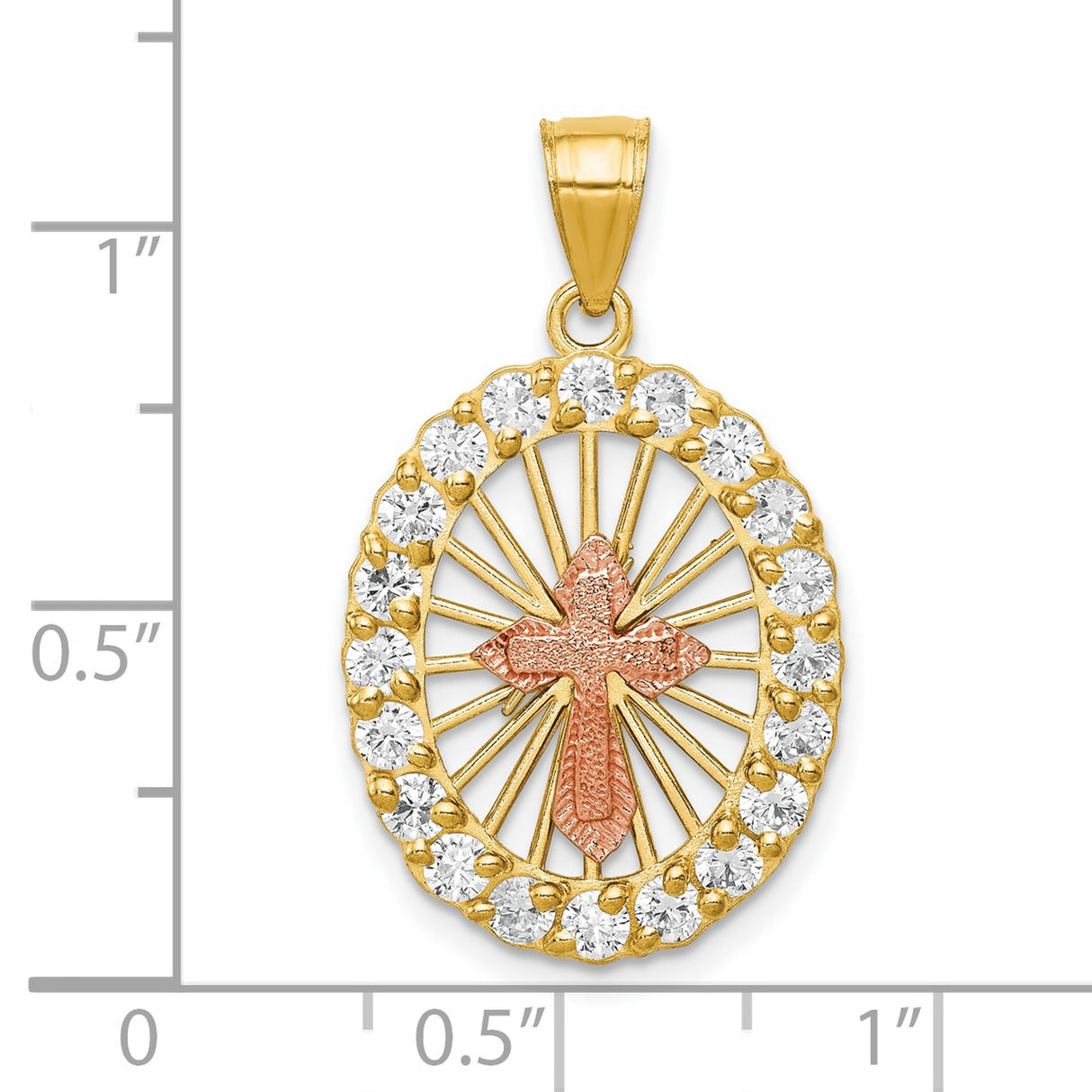 CZ Cross Charm Pendant in Real 10k Multi-Tone Gold