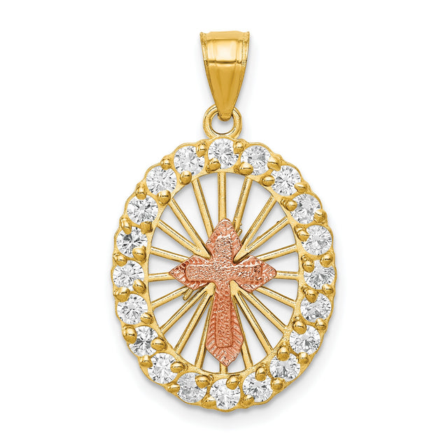 CZ Cross Charm Pendant in Real 10k Multi-Tone Gold