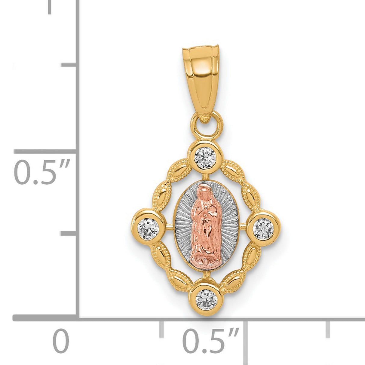 Our Lady of Guadalupe with CZ Stones Charm Pendant in Real 10k Multi-Tone Gold