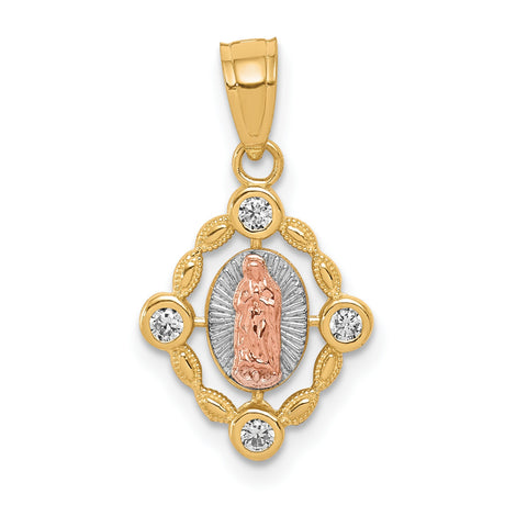 Our Lady of Guadalupe with CZ Stones Charm Pendant in Real 10k Multi-Tone Gold