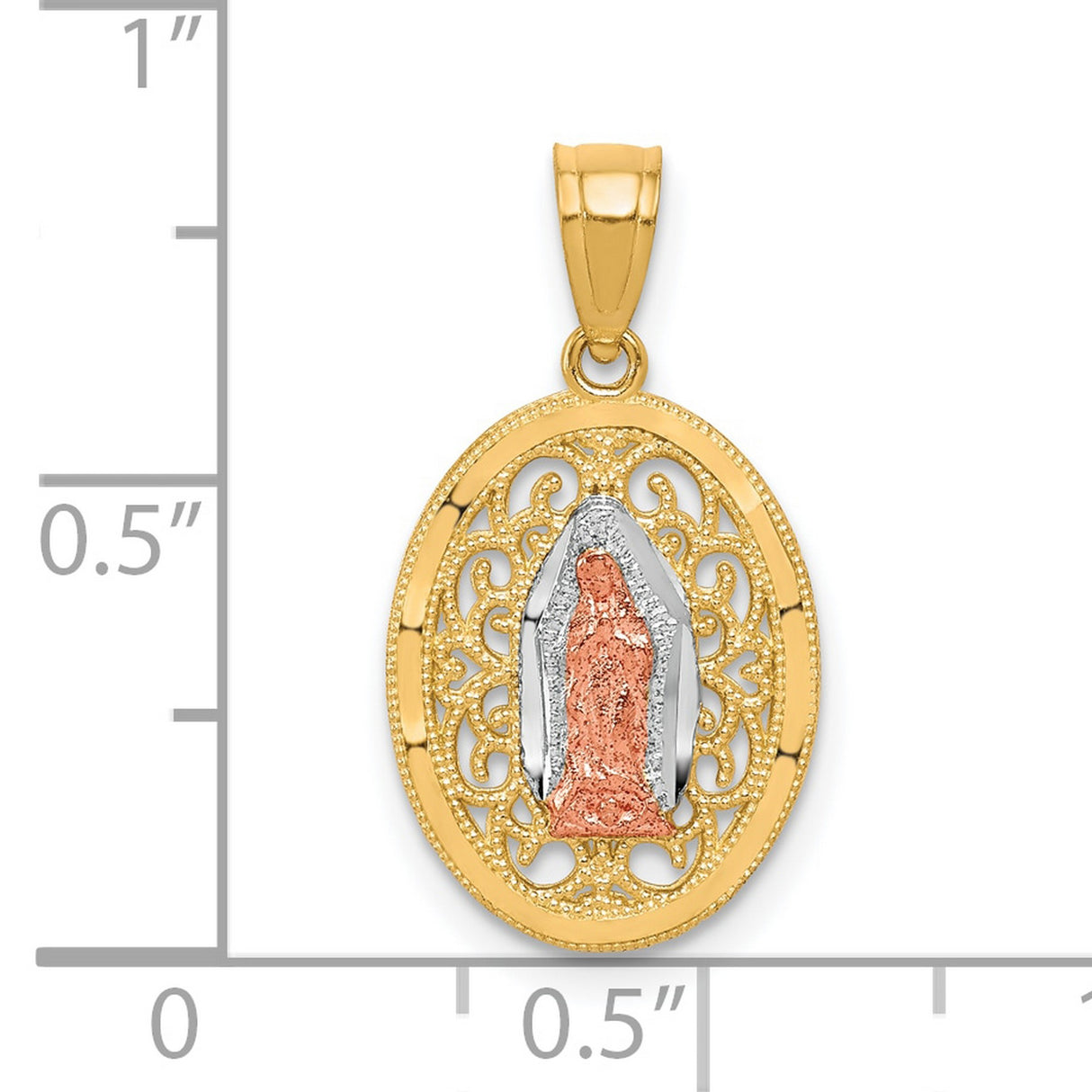 Our Lady of Guadalupe Oval Charm Pendant in Real 10k Multi-Tone Gold