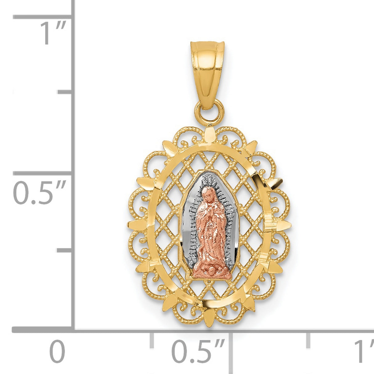 10k Tri-Tone Polished Yellow Gold Our Lady of Guadalupe Oval Charm Pendant in Real 10k Multi-Tone Gold