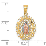 10k Tri-Tone Polished Yellow Gold Our Lady of Guadalupe Oval Charm Pendant in Real 10k Multi-Tone Gold