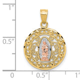 Our Lady of Guadalupe Round Charm Pendant in Real 10k Multi-Tone Gold