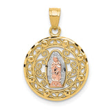 Our Lady of Guadalupe Round Charm Pendant in Real 10k Multi-Tone Gold