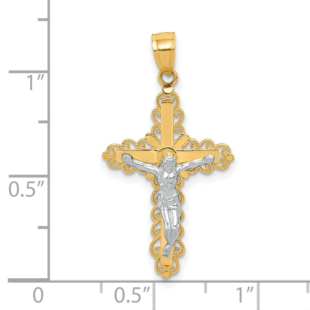 Filigree Crucifix Charm Pendant in Real 10k Multi-Tone Gold