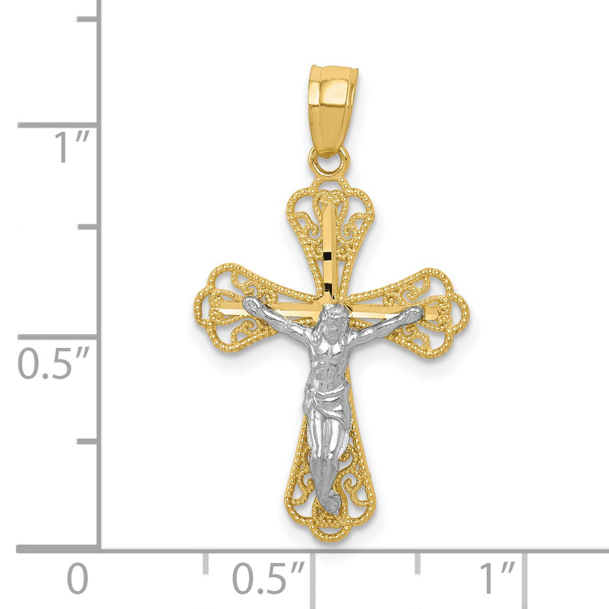 Filigree Crucifix Charm Pendant in Real 10k Multi-Tone Gold
