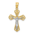 Filigree Crucifix Charm Pendant in Real 10k Multi-Tone Gold