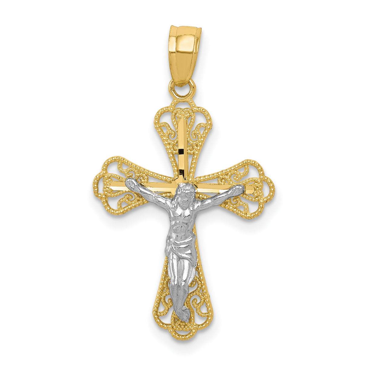Filigree Crucifix Charm Pendant in Real 10k Multi-Tone Gold