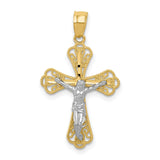 Filigree Crucifix Charm Pendant in Real 10k Multi-Tone Gold