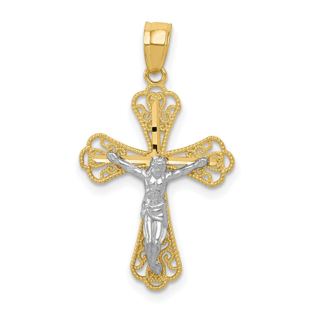 Filigree Crucifix Charm Pendant in Real 10k Multi-Tone Gold