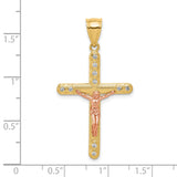 CZ Crucifix Charm Pendant in Real 10k Multi-Tone Gold