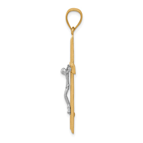 10k Multi-Tone Gold Crucifix Pendant with Christ Figure, Diamond Cut Religious Charm