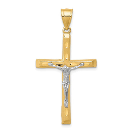 10k Multi-Tone Gold Crucifix Pendant with Christ Figure, Diamond Cut Religious Charm