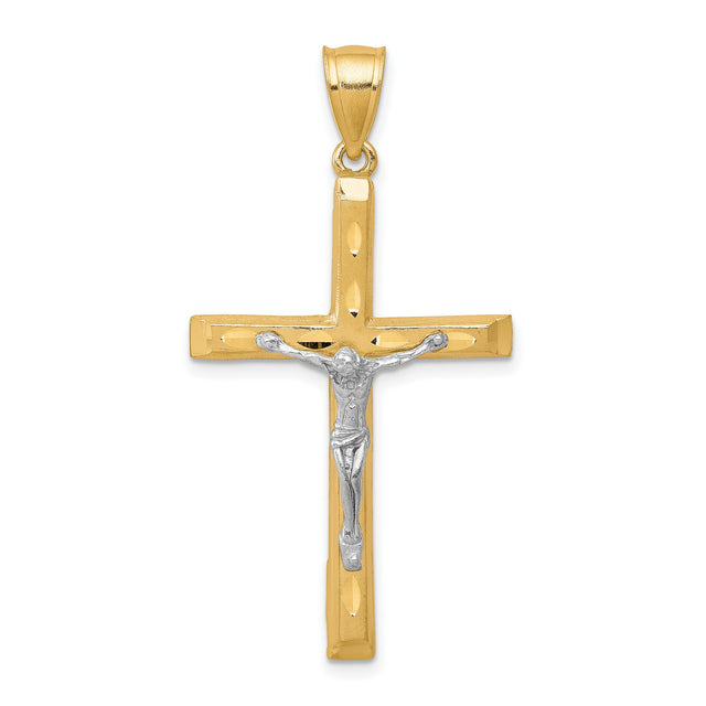 Diamond-Cut Crucifix Charm Pendant in Real 10k Multi-Tone Gold