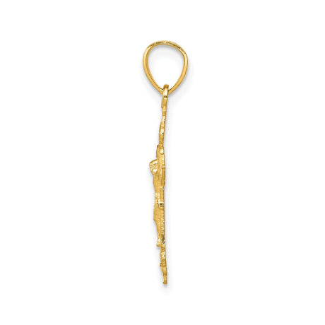10k Yellow Gold Crucifix Pendant with Jesus Figure, Baroque Style Christian Cross Charm