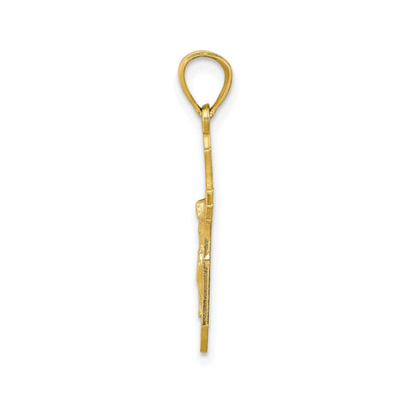 10k Yellow Gold Crucifix Cross Pendant with Latin Cross Design and Beveled Edges
