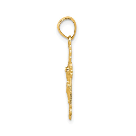 10k Yellow Gold Crucifix Cross Pendant with Jesus, Fleur-de-Lis Religious Charm