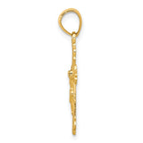 10k Yellow Gold Crucifix Cross Pendant with Jesus, Fleur-de-Lis Religious Charm