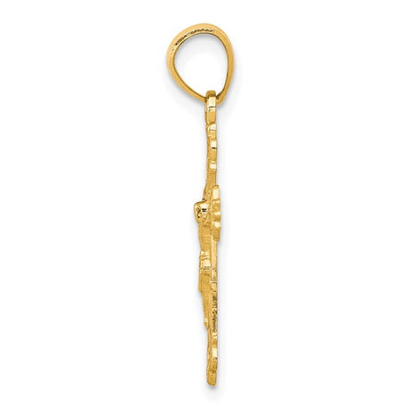 10k Yellow Gold Crucifix Cross Pendant with Jesus, Fleur-de-Lis Religious Charm