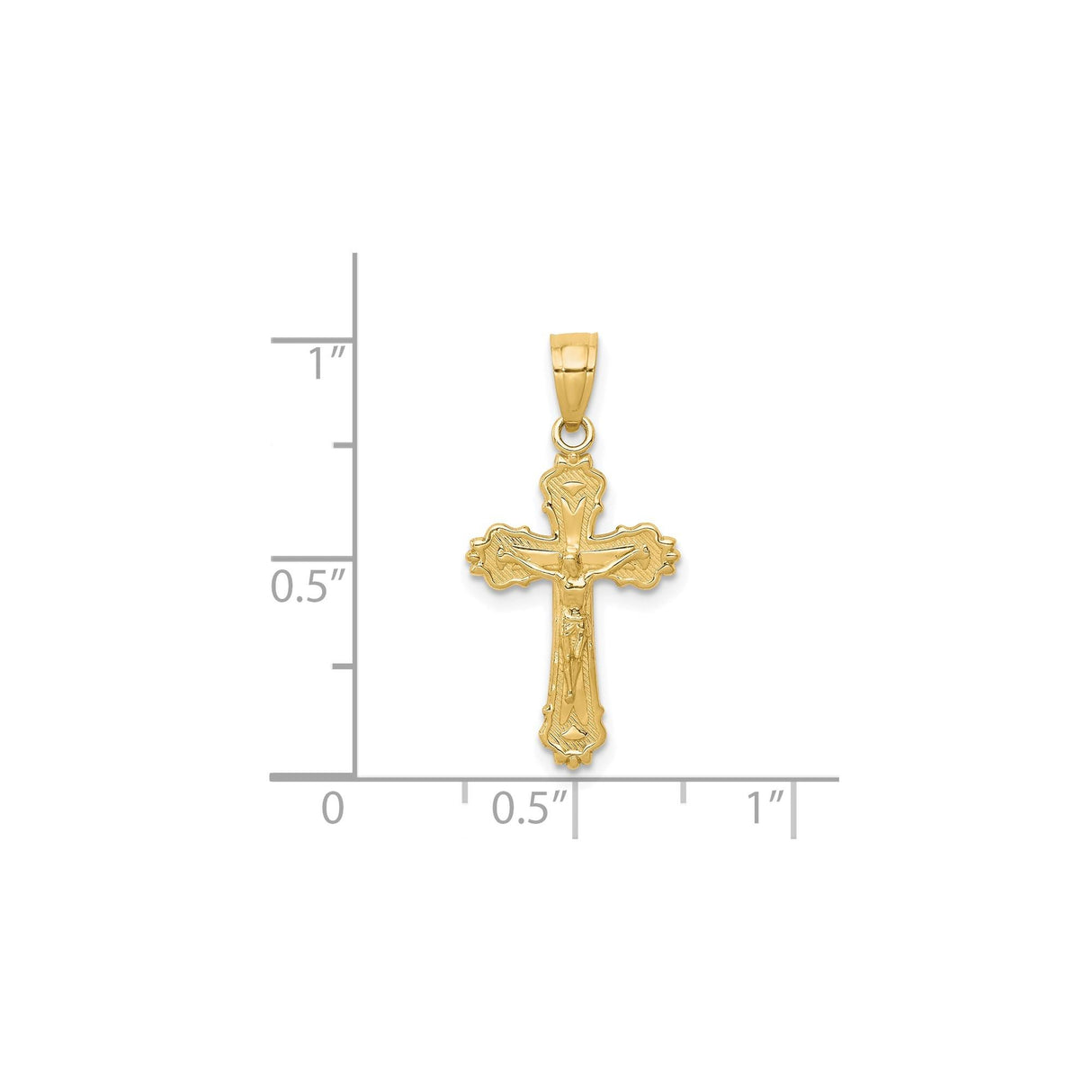 10k Yellow Gold Crucifix Cross Pendant with Jesus, Fleur-de-Lis Religious Charm