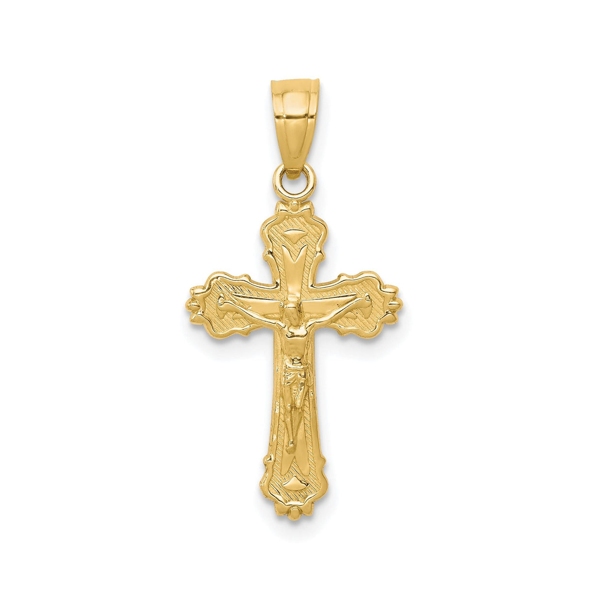 10k Yellow Gold Crucifix Cross Pendant with Jesus, Fleur-de-Lis Religious Charm