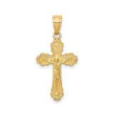 10k Yellow Gold Crucifix Cross Pendant with Jesus, Fleur-de-Lis Religious Charm