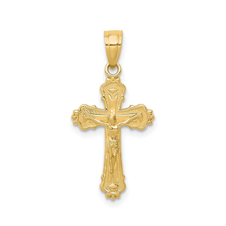 10k Yellow Gold Crucifix Cross Pendant with Jesus, Fleur-de-Lis Religious Charm