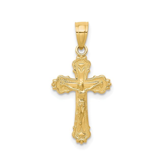 10k Yellow Gold Crucifix Cross Pendant with Jesus, Fleur-de-Lis Religious Charm