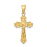 10k Yellow Gold Crucifix Cross Pendant with Jesus, Fleur-de-Lis Religious Charm