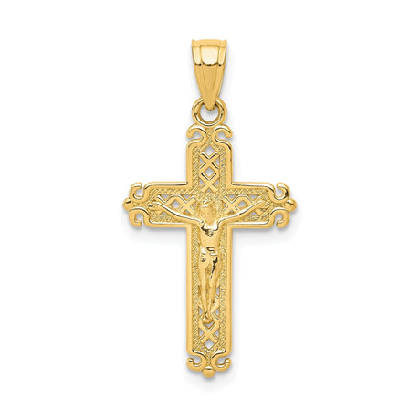10k Yellow Gold Crucifix Pendant, Baroque Cross Design, Religious Spiritual Jewelry for Men and Women