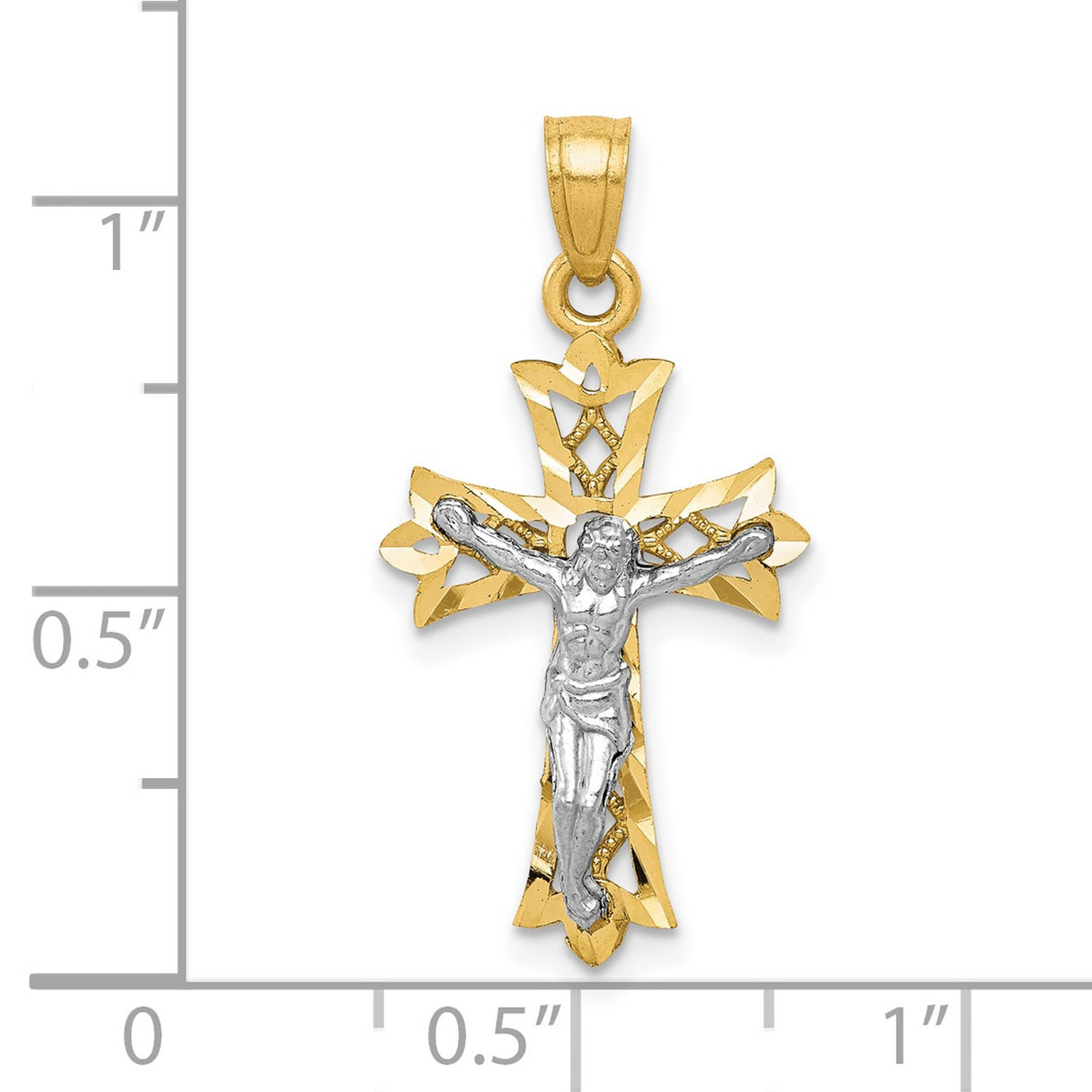 Filigree Crucifix Charm Pendant in Real 10k Multi-Tone Gold