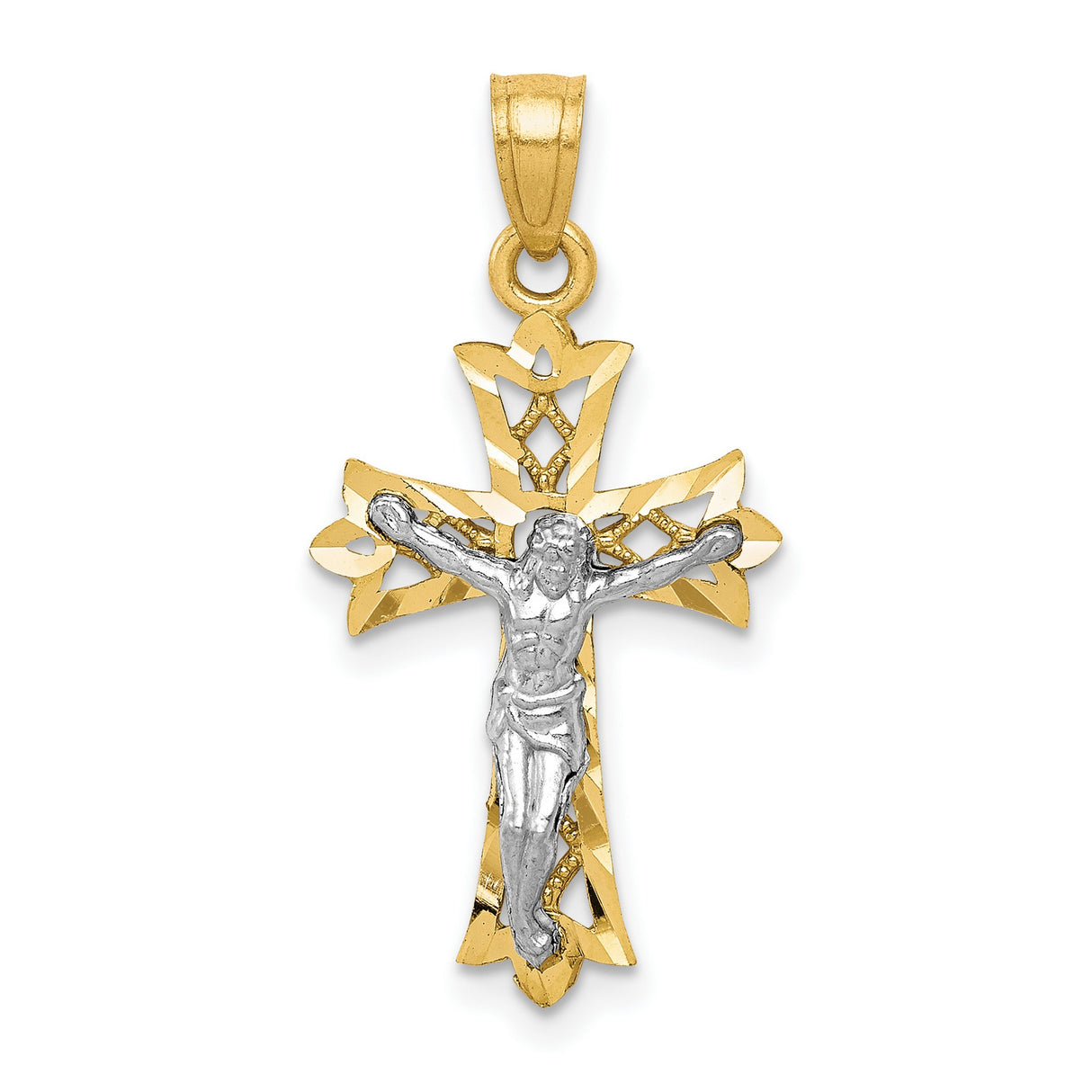 Filigree Crucifix Charm Pendant in Real 10k Multi-Tone Gold