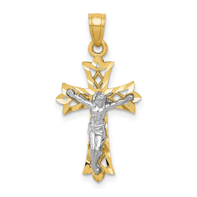 Filigree Crucifix Charm Pendant in Real 10k Multi-Tone Gold