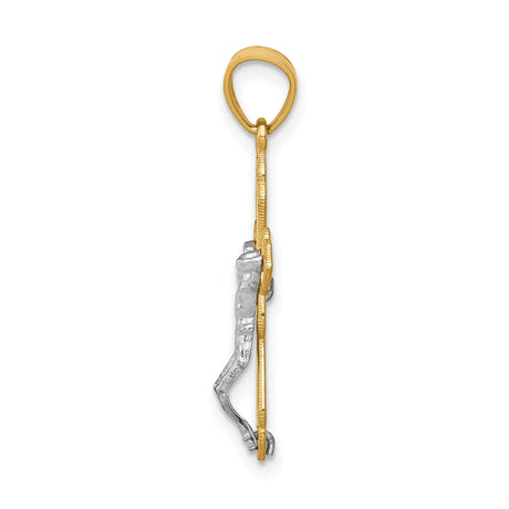 10k Multi-Tone Gold Crucifix Cross Pendant with Rhodium Filigree, Jesus Christ Design