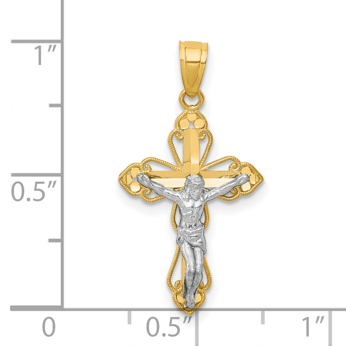 Filigree Crucifix Charm Pendant in Real 10k Multi-Tone Gold