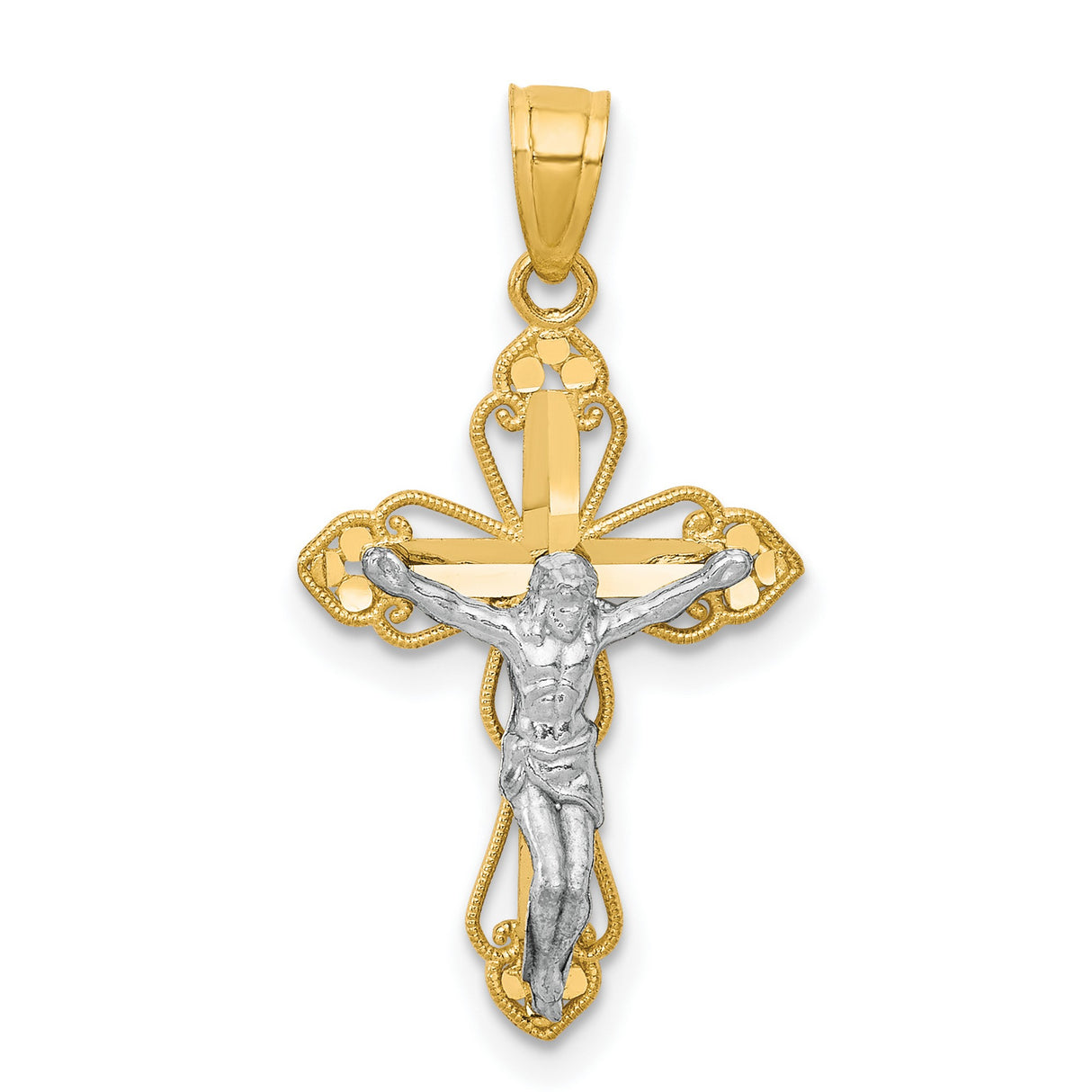Filigree Crucifix Charm Pendant in Real 10k Multi-Tone Gold
