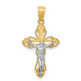 Filigree Crucifix Charm Pendant in Real 10k Multi-Tone Gold