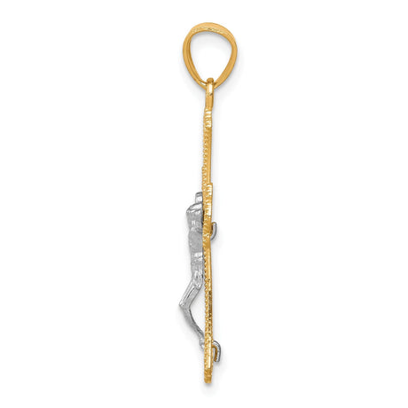 10k Two-Tone Gold Crucifix Cross Pendant with Rhodium Trim, Religious Christian Jewelry