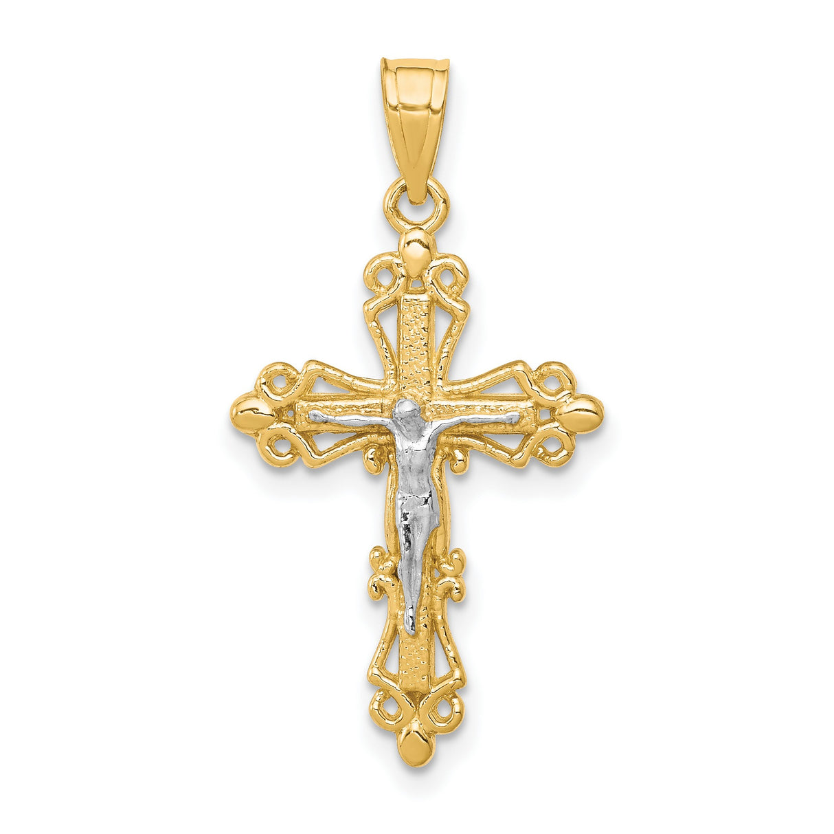 Crucifix Charm Pendant in Real 10k Multi-Tone Gold