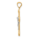 Fleur de Lis Crucifix Charm Pendant in Real 10k Multi-Tone Gold