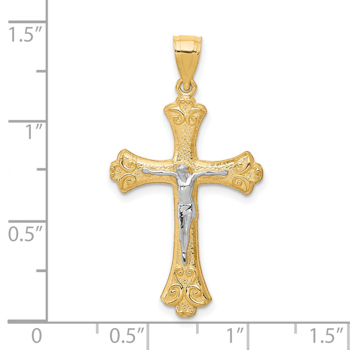 Fleur de Lis Crucifix Charm Pendant in Real 10k Multi-Tone Gold