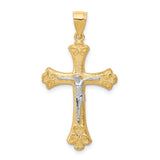 Fleur de Lis Crucifix Charm Pendant in Real 10k Multi-Tone Gold