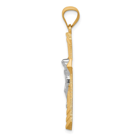 10k Multi-Tone Gold Crucifix Pendant with Sculpted Christ Figure, Religious Cross Charm