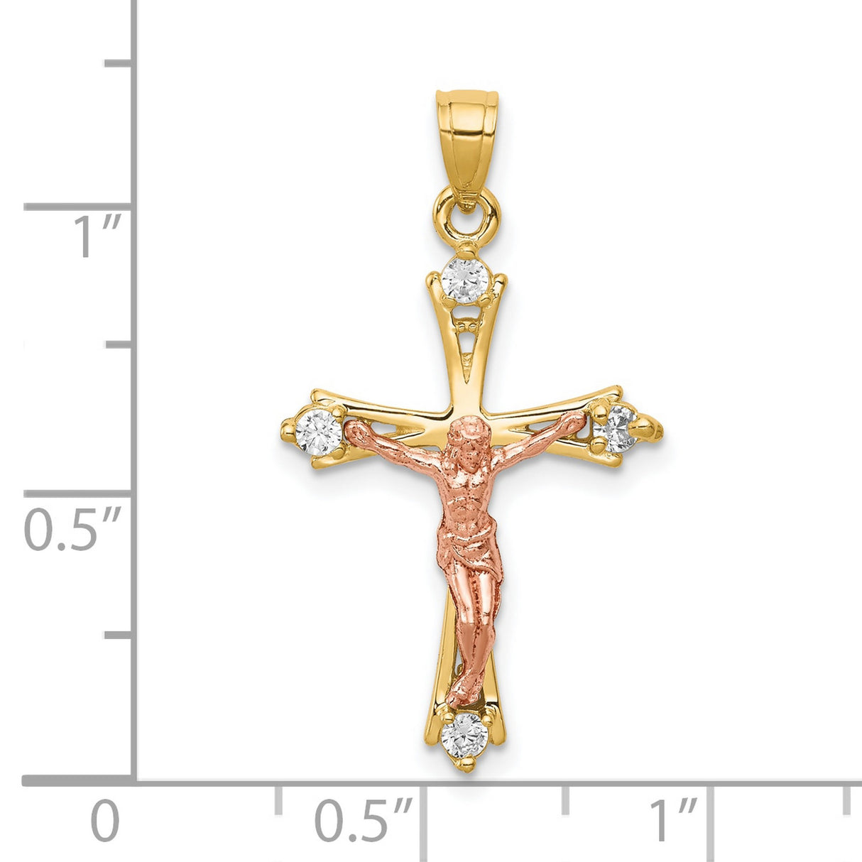 CZ Crucifix Charm Pendant in Real 10k Multi-Tone Gold