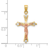 CZ Crucifix Charm Pendant in Real 10k Multi-Tone Gold