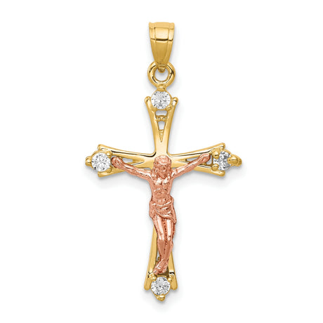 CZ Crucifix Charm Pendant in Real 10k Multi-Tone Gold