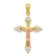 CZ Crucifix Charm Pendant in Real 10k Multi-Tone Gold