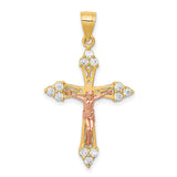 CZ Crucifix Charm Pendant in Real 10k Multi-Tone Gold