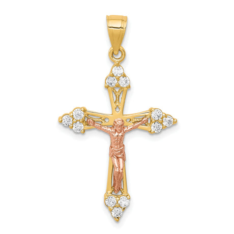 CZ Crucifix Charm Pendant in Real 10k Multi-Tone Gold